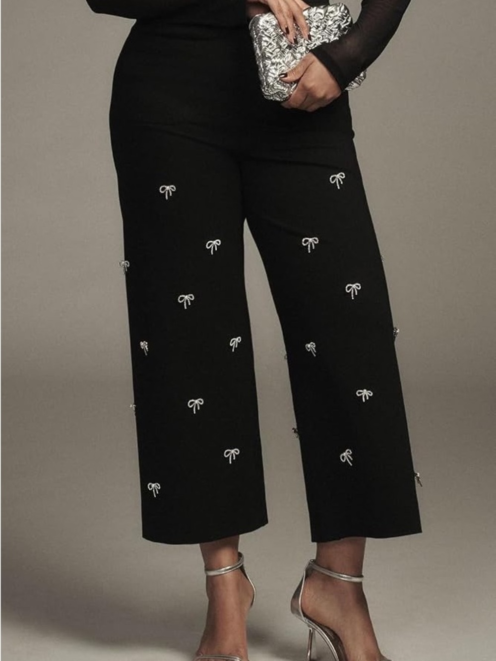 Maeve Collette Embellished Black Wide-Leg Cropped Pants